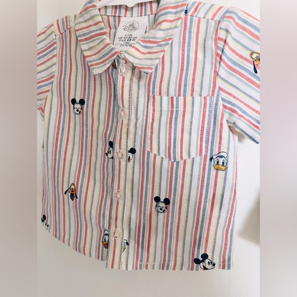 Disney printed Mickey&Friends button down shirt/ H&M brown cotton shorts - Picture 2 of 4